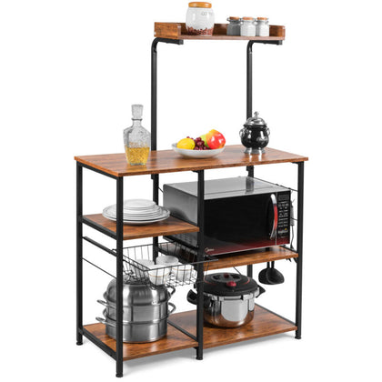 4-Tier Industrial Kitchen Baker’s Rack Utility Storage Shelf w/ Basket & Hooks