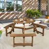 6-person Round Wooden Picnic Table Outdoor Dining Table Bench with Umbrella Hole