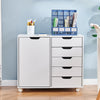 Mobile Filing 5 Drawer Pedestal Cabinet File Storage with Door Home Office White