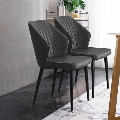 2X Retro Grey Dining Chairs Faux Leather PU Kitchen Dining Room Metal Legs