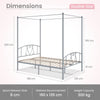 Double Size Metal Canopy Bed Frame 4-Poster Modern Platform Wooden Slat Support