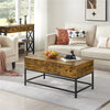 Industrial Split Lift-top Coffee Table with Storage Compartments & Metal Legs