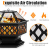 Hexagon Patio Fire Pit Charcoal Log Burning Metal Fire Bowl with Fire Poker