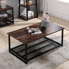 Coffee Table w/ Mesh Bottom Storage Wood Industrial Metal Side Table Livingroom