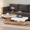 Rotating Gloss Coffee Table In White And Oak Effect with LED Light Center Table