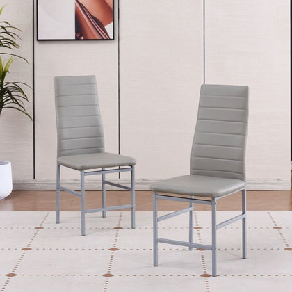 2pcs Grey Faux Leather Dining Chairs Footrest Metal Legs Kitchen Dining Room