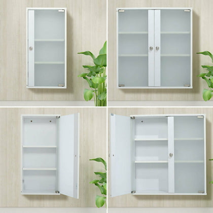 Wall-Mount Frosted Glass Cabinet Vanity Storage Cupboard Shelf Office 1 2 Doors