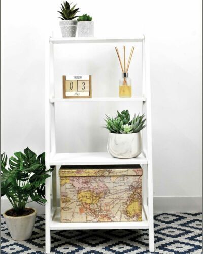 4 Tier White Wooden Ladder Shelves Storage Shelf Racks Display Bathroom Shelve