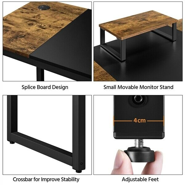Wooden Computer Desk Study Desk Home Office Table with Movable Monitor Stand