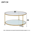 Round Coffee Table Tempered Glass Transparent Sofa Side Table Living Room Gold