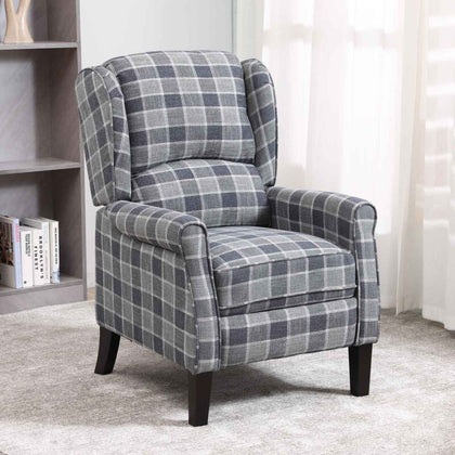 ONPNO Tartan Reclining Chairs Wing Back Armchair For Living Room Dark Grey