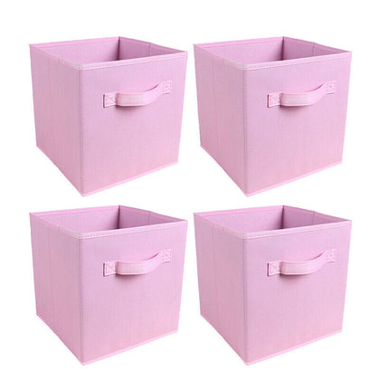 4x Pink Foldable Fabric Storage Cube Boxes Drawer Toy/Book/Cloth