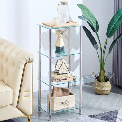4 Tiers Clear Tempered Glass Sofa Side End Lamp Table Bedside Table with Shelves