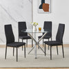 5Pcs Round Dining Table Set Glass Dining Table+ 4 Black Linen Dining Chairs Set