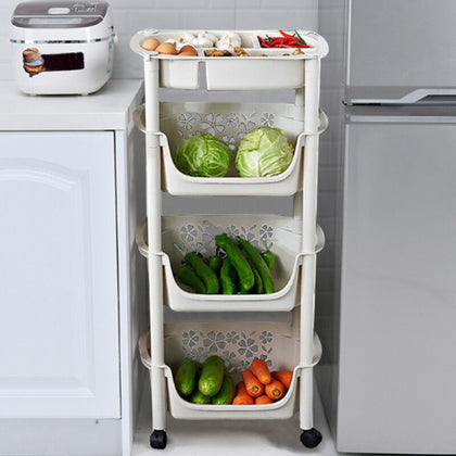 Large Storage Rack 4 Tier Vegetable Basket Food Shelf Kitchen Trolley on Wheel