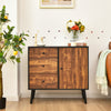 Industrial Storage Cabinet Floor Standing Wooden Sideboard Accent Side Cabinet