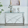 Silvery Coffee Table Stainless Steel Side Table W/Transparent Tempered Glass