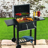 Black Charcoal Grill BBQ Trolley Wheels Garden Smoker Shelf Side Steel