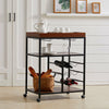 Mobile Cocktail Drinks Trolley Mini Bar Table With Wood Shelf Wines Storage Rack