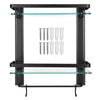 2 Tier Black Wall Mounted Towel Holder Storage Rail Rack Bathroom Caddy Shelf