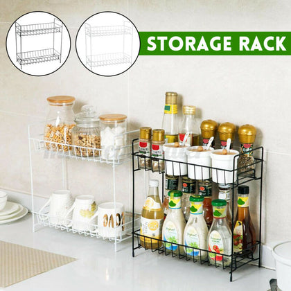 2 Tier Iron Spice Rack Bath Can Jar Holder Storage Shelf Stand Kitchen Organiser