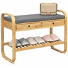 2 IN 1 Bamboo Shoe Rack Stool Seater Entryway Cushioned Bench Storage Organiser