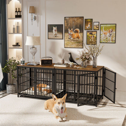 Unlimited Combination Wooden Dog Crate End Table Furniture Style with 3 Doors