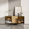 Console Wood Sideboard Cabinet 2 Rattan Door 3 Drawer Media TV Stand Cupboar