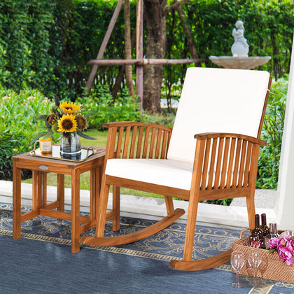 Patio Wooden Rocking Armchair Bistro Seat Home Garden Furniture Set w/ Table