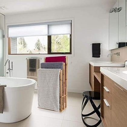 Free Standing Wooden Towel Rail Bathroom Storage Holder Cloth Hanging Stand Rack