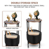 Side Table Sofa End Tables w/Antique Wood Tabletop Fabric Storage Living Room