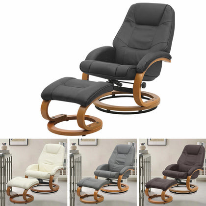 Stylish Recliner Sleeping Chair PU Leather Cushiony Armchair Lounge w/ Footstool