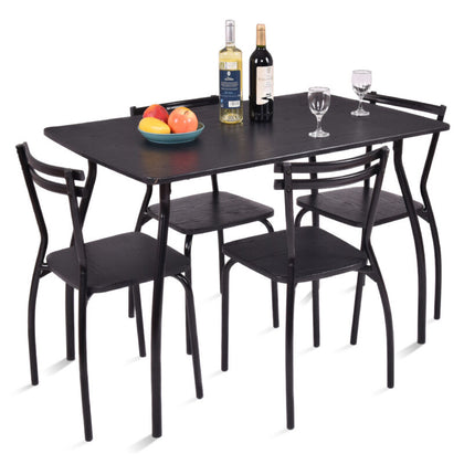 5PCS Dining Table & Chair Set Breakfast Bar Kitchen Furniture with Curved Back