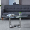 Coffee Table Living Room Accent Table 100cm Round Glass Top &Stainless Steel Leg