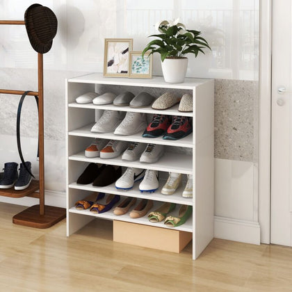 3-in-1 Stackable Shoe Rack 6-Tier Home Storage Shelf Wooden Shoe Organizer