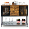Industrial Buffet Sideboard Accent Console Table w/ 2 Mesh Cabinets 2 Drawers