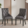 Set of 2 Dark Grey Velvet Dining Chairs Tufted High Back for Dining Room Kitchen