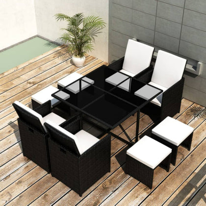 21 Piece Outdoor Dining Set Black Poly Rattan F8N0