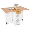 Mobile Folding Dining Table Drop Leaf Table with 1 Drawer 2 Open Storage Shelves