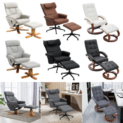 PU Leather Swivel Chair Recliner Armchair Home Lounge Sofa Chair With Footstool