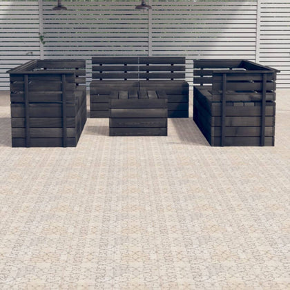 9 Piece Garden Pallet Set Solid Pinewood Dark Grey X3H3