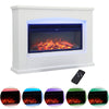 Electric Fire Heater Fireplace LED Log Flames White Surround Suite Free Standing