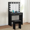 Fashion Black Dressing Table Makeup Desk w/ LED Light Bulbs Mirror Stool Bedroom