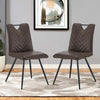 2 Retro Faux Leather Dining Chairs BrownV Stripe Seat Metal Leg Chairs High Back