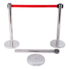 6PCS Queue Rope Barrier Polished Steel Retractable Combinable Poles w/ Red Belt