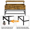 Industrial Split Lift-top Coffee Table with Storage Compartments & Metal Legs