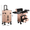 Rose Gold Makeup Trolley Train Case Beauty Cosmetic Vanity Case Box Wheel Drawer