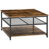 Industrial Coffee Table, Cocktail Table W/ Storage Shelves, Rustic Brown