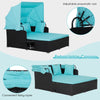 Outdoor Hand-Woven PE Wicker Daybed Sun Lounger Patio Loveseat Sofa Set w/Canopy