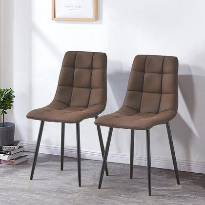 2X Brown Faux Leather Dining Chairs Padded Soft Seat Metal Leg Kitchen Office
